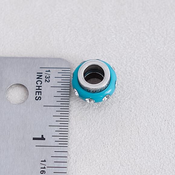 Brighton Barrel Charm Spacer Bead Blue Enamel Rhinestone Silver Plated Retired - Picture 4 of 4